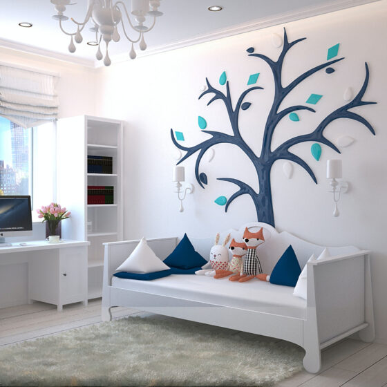 Urządzony pokój dla dziecka z meblami w mieszkaniu